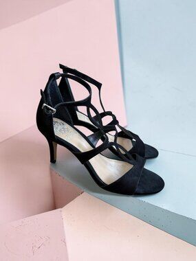 VINCE CAMUTO Black Suede Heels Sandals Size 5